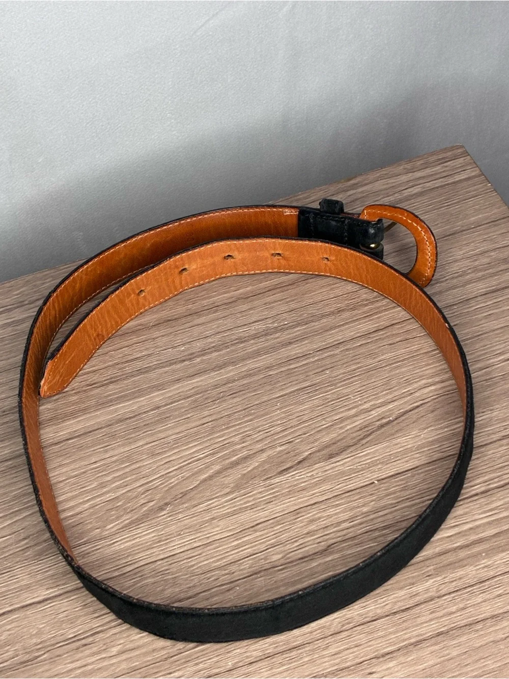 Vintage Black Suede & Leather Women's Belt with Gold Buckle